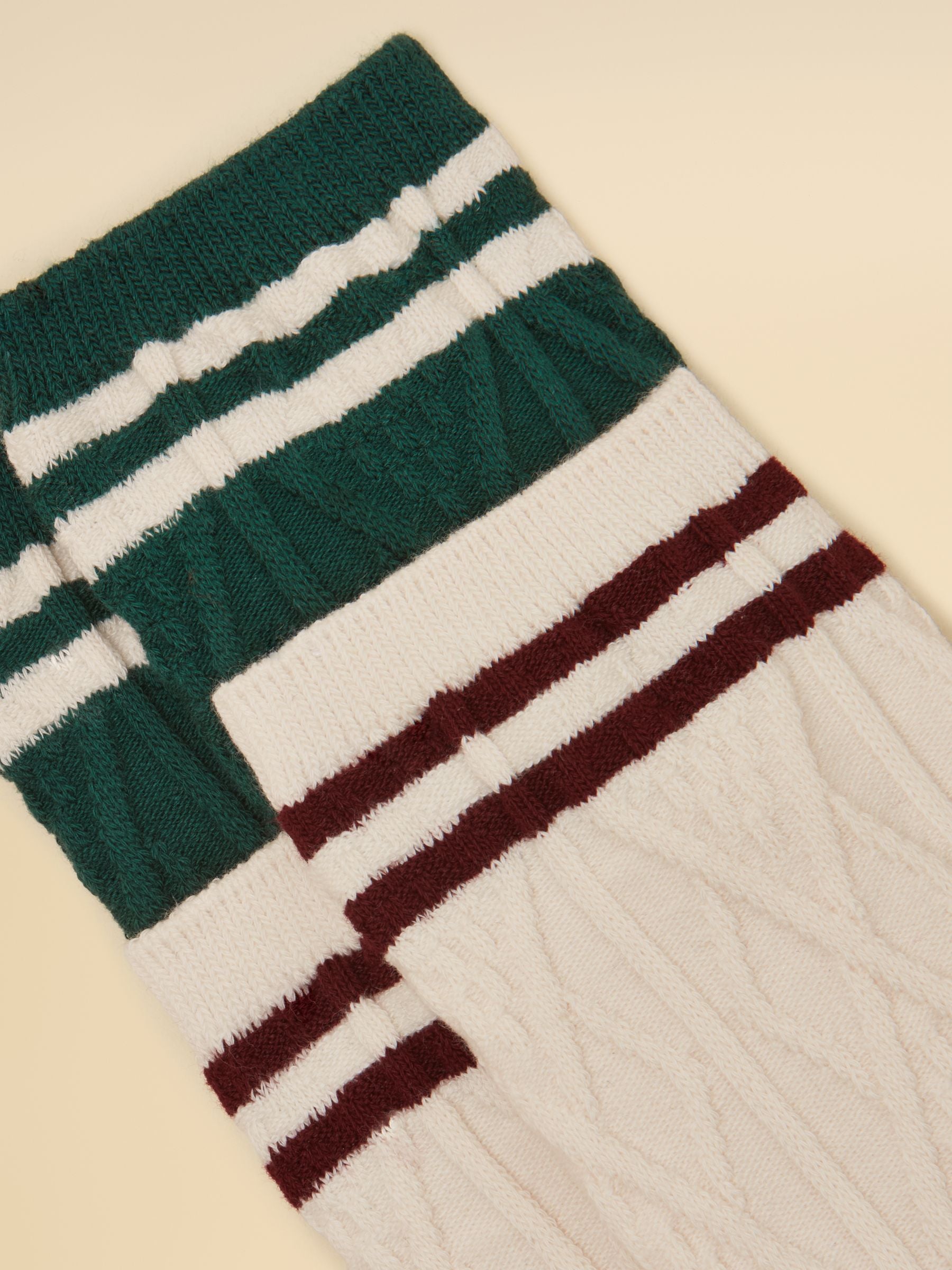 Cable Knit Cream & Green Tennis Socks 2-Pack