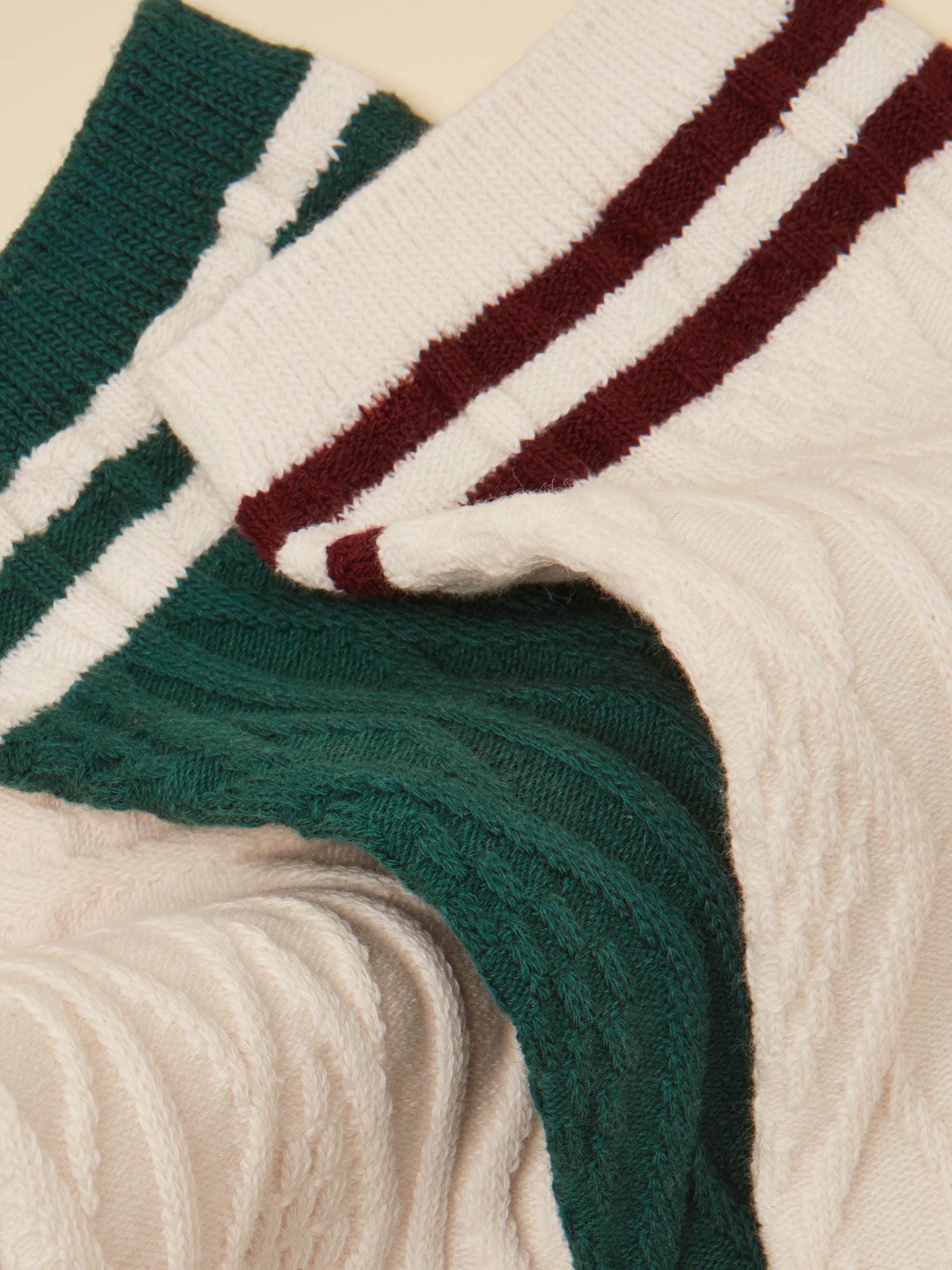 Cable Knit Cream & Green Tennis Socks 2-Pack