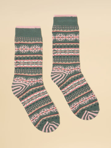 Lucille Khaki Green Fair Isle Socks