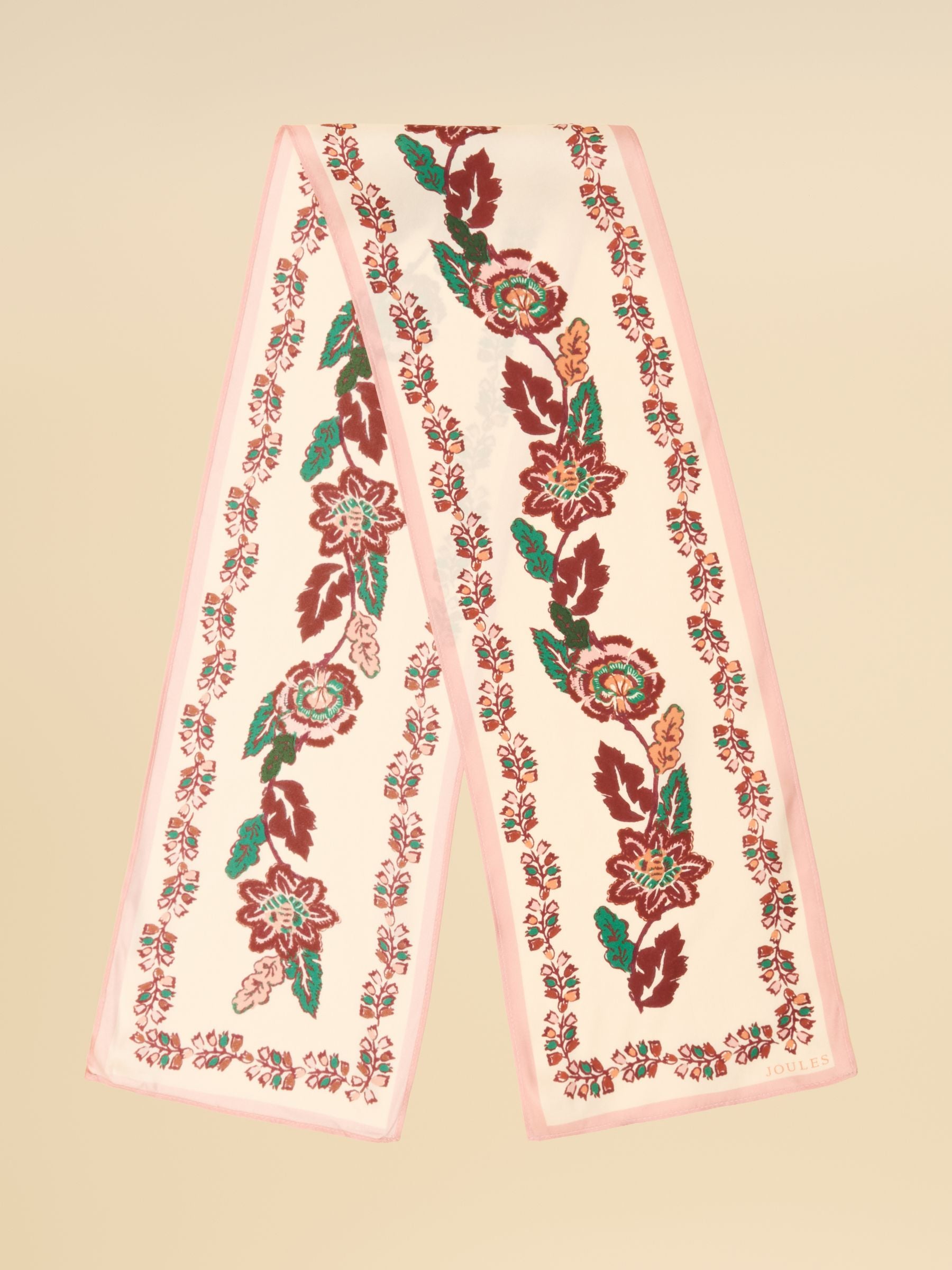 Highgrove Ecru Floral 100% Silk Skinny Scarf