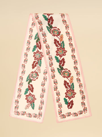Highgrove Ecru Floral 100% Silk Skinny Scarf