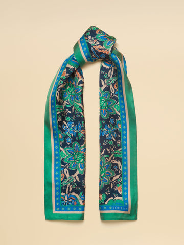 Highgrove Green Blue Floral 100% Silk Skinny Scarf