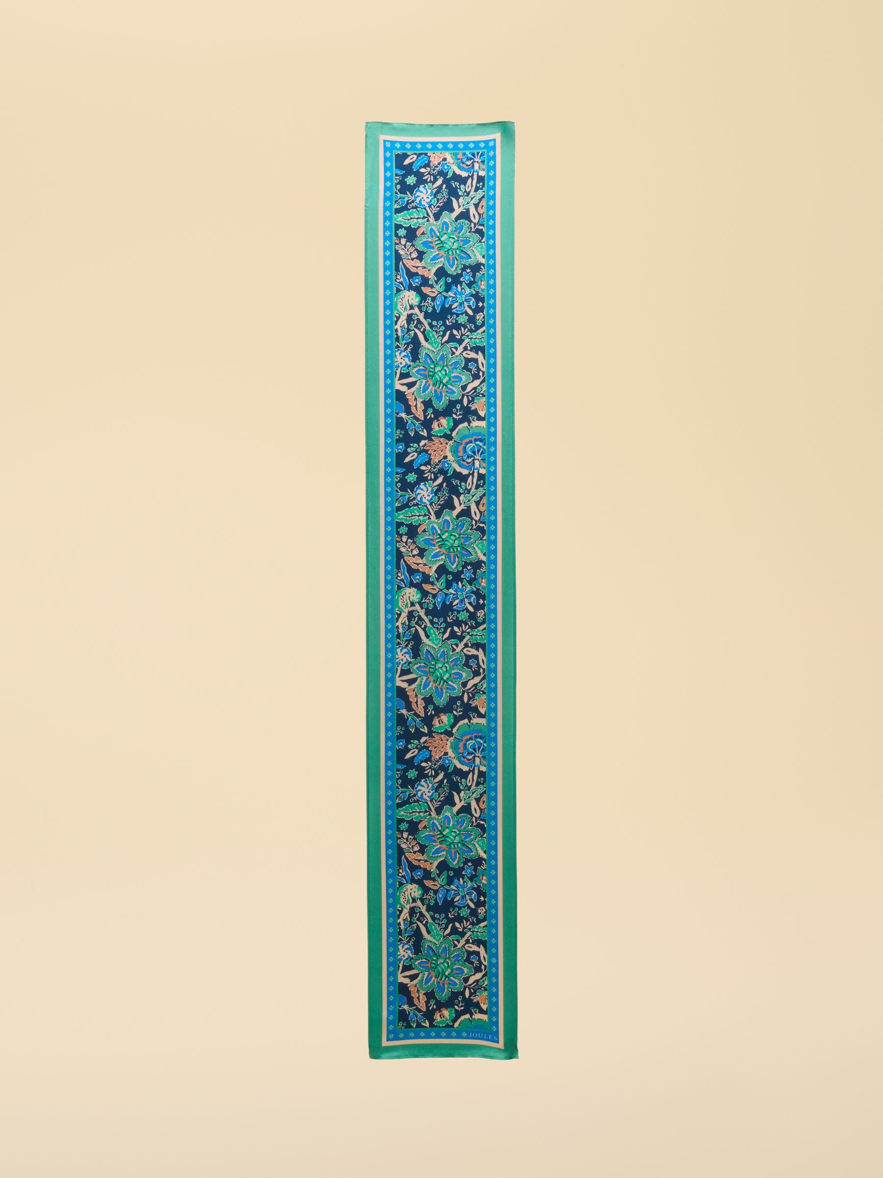 Highgrove Green Blue Floral 100% Silk Skinny Scarf