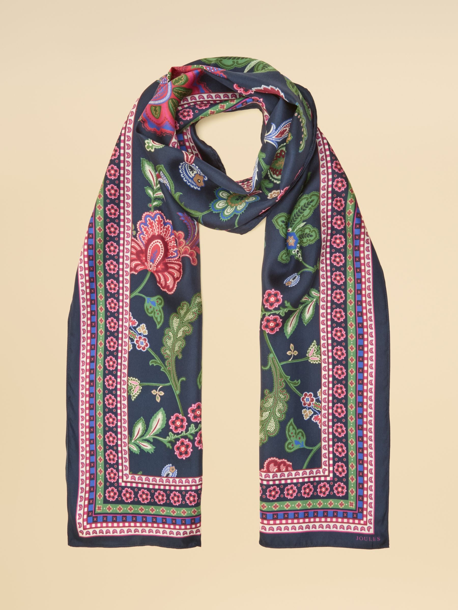 Windsor Navy & Pink Floral 100% Silk Large Rectangle Scarf