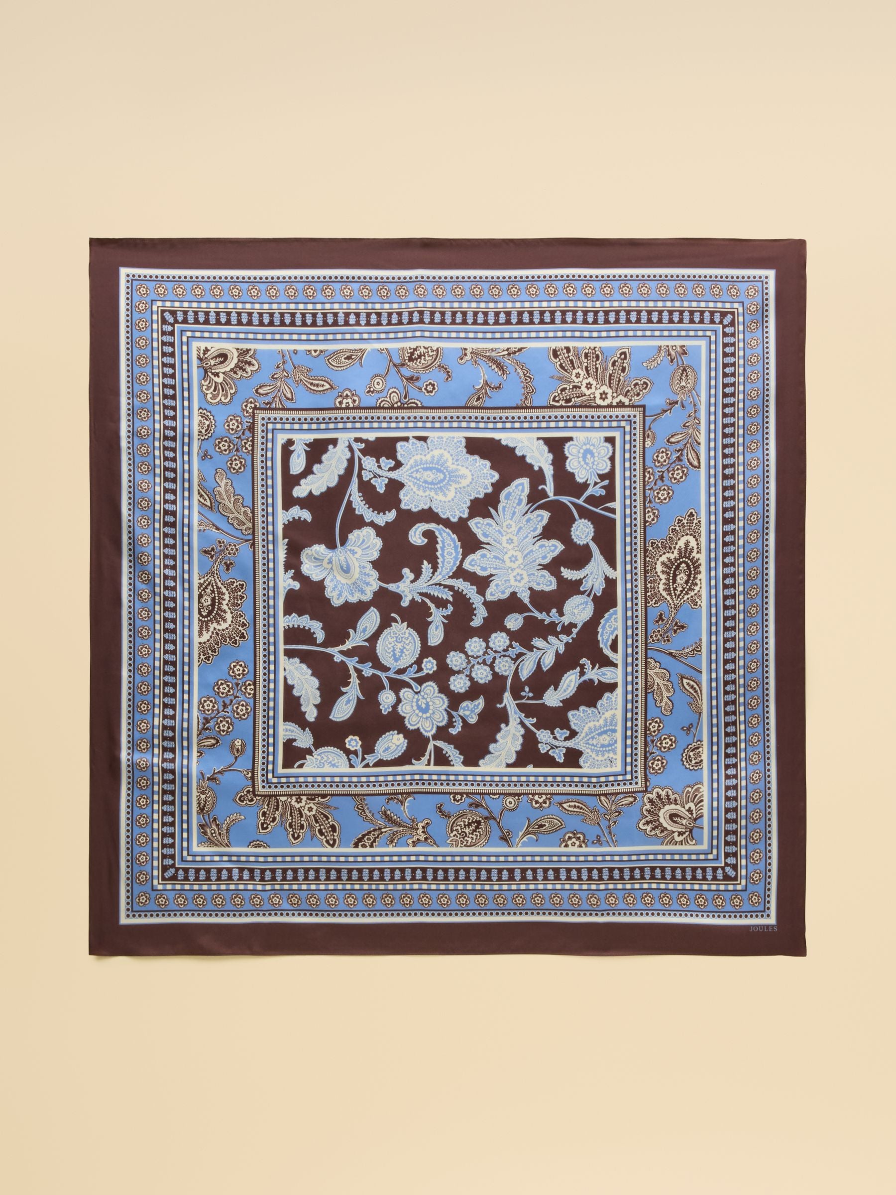 Bloomfield Blue Brown Floral Silk Square Scarf