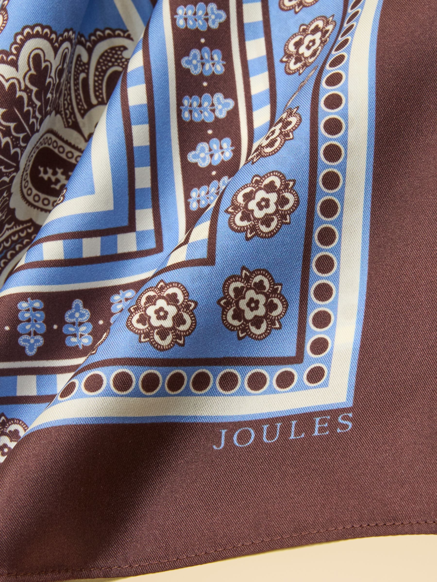 Bloomfield Blue Brown Floral Silk Square Scarf
