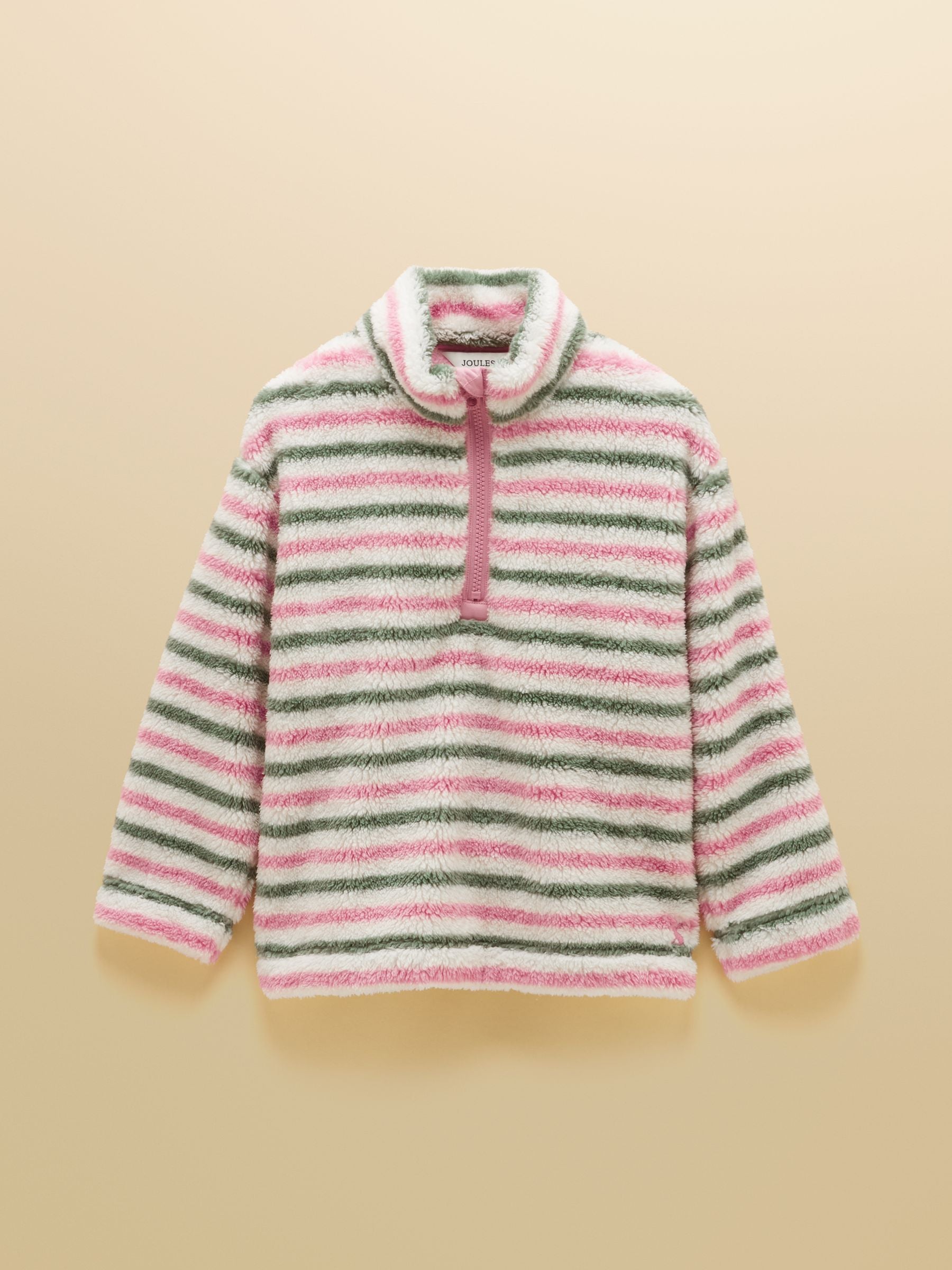Girls' Woozle Pink & Khaki Stripe Quarter Zip Fleece