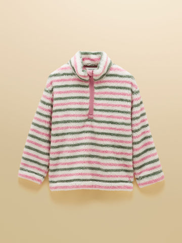Girls' Woozle Pink & Khaki Stripe Quarter Zip Fleece