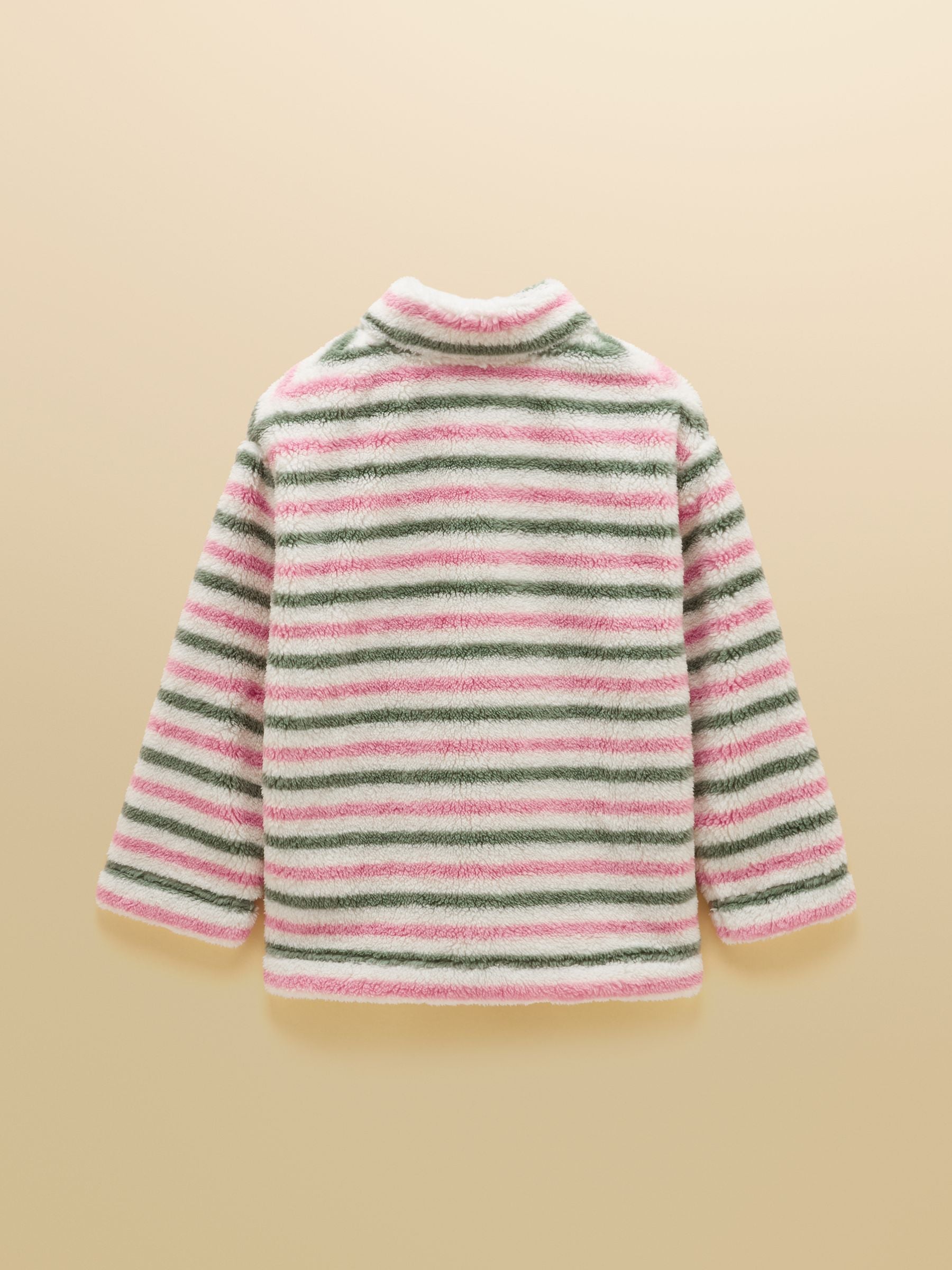 Girls' Woozle Pink & Khaki Stripe Quarter Zip Fleece
