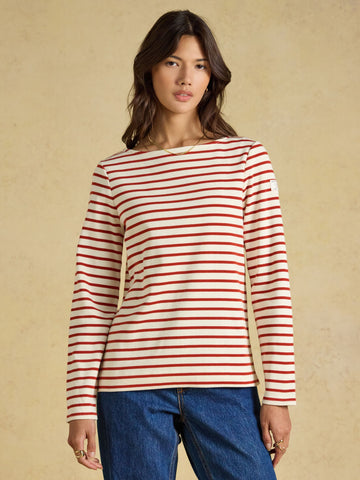 Harbour Cream & Burnt Orange Long Sleeve Striped Boat Neck Breton Top