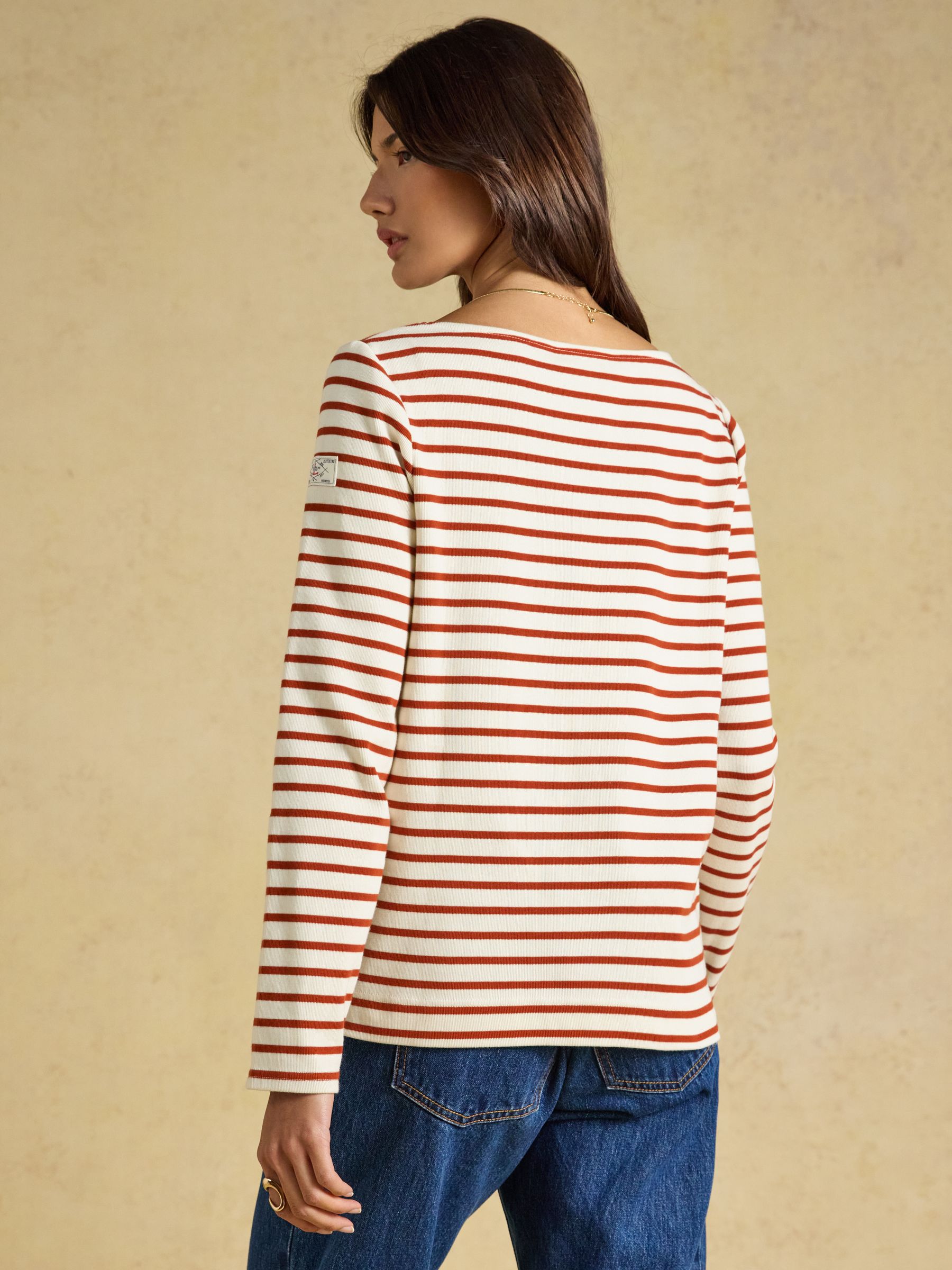 Harbour Cream & Burnt Orange Long Sleeve Striped Boat Neck Breton Top