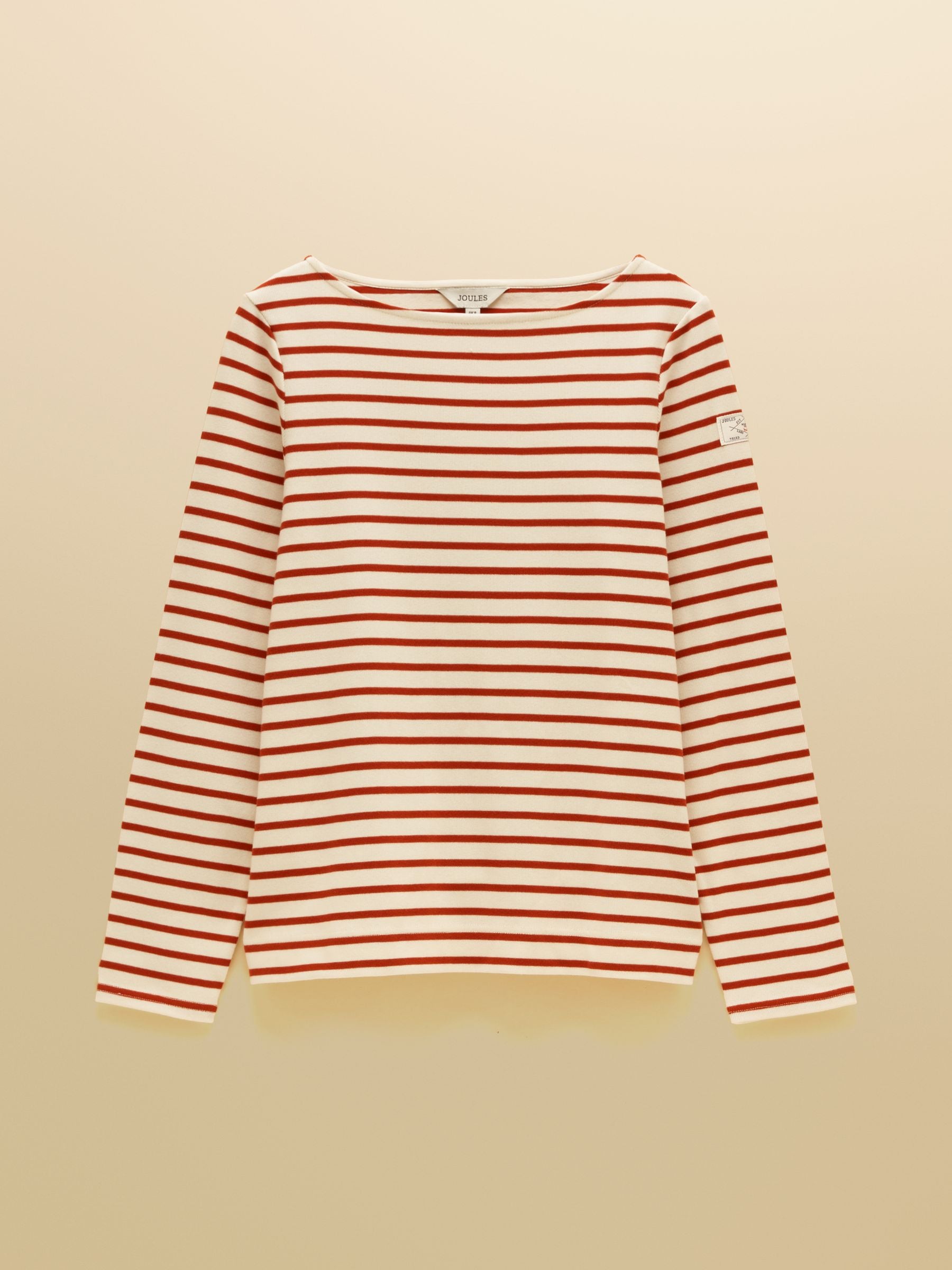 Harbour Cream & Burnt Orange Long Sleeve Striped Boat Neck Breton Top