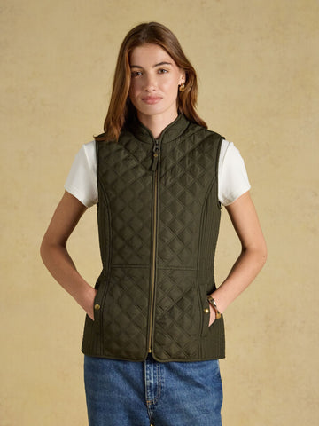 Minx Khaki Green Showerproof Diamond Quilted Gilet