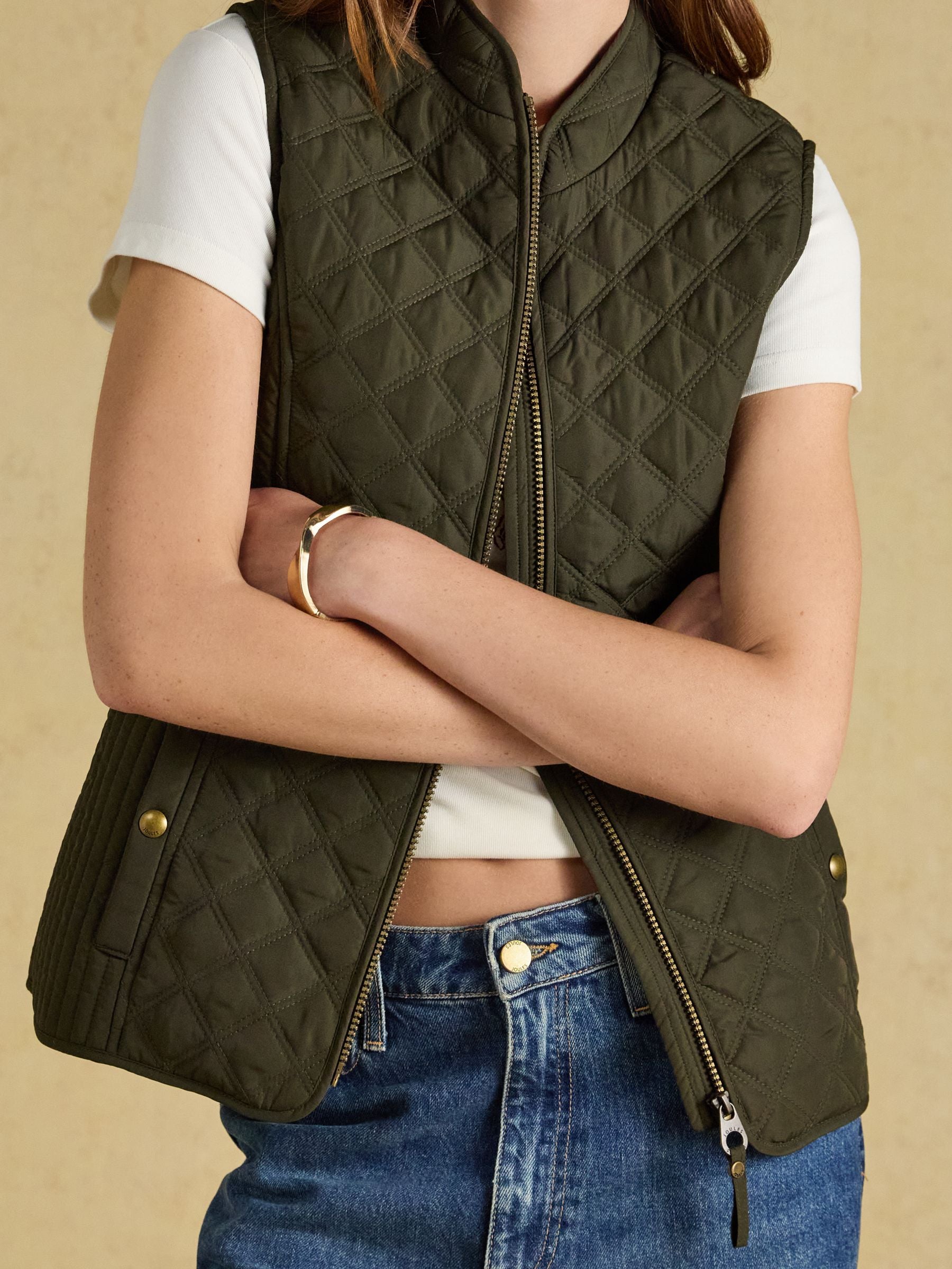 Minx Khaki Green Showerproof Diamond Quilted Gilet