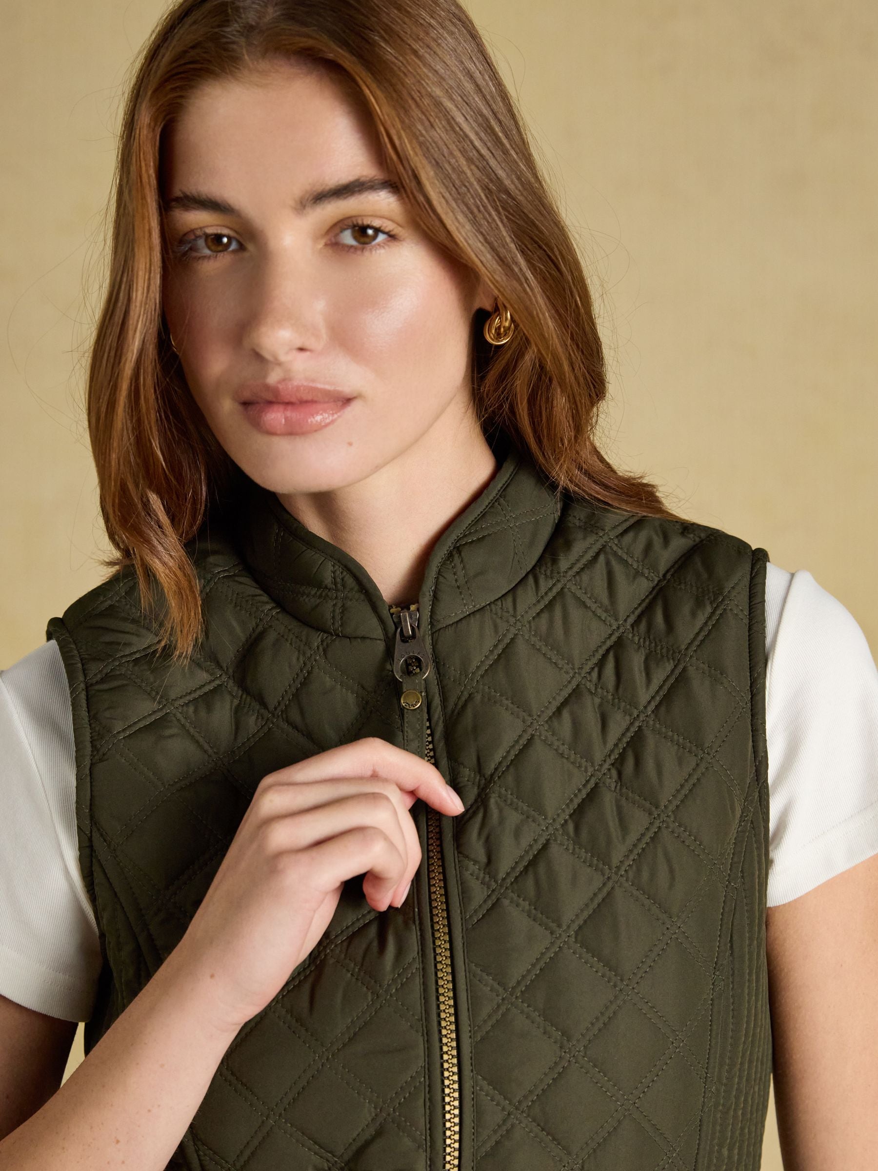Minx Khaki Green Showerproof Diamond Quilted Gilet