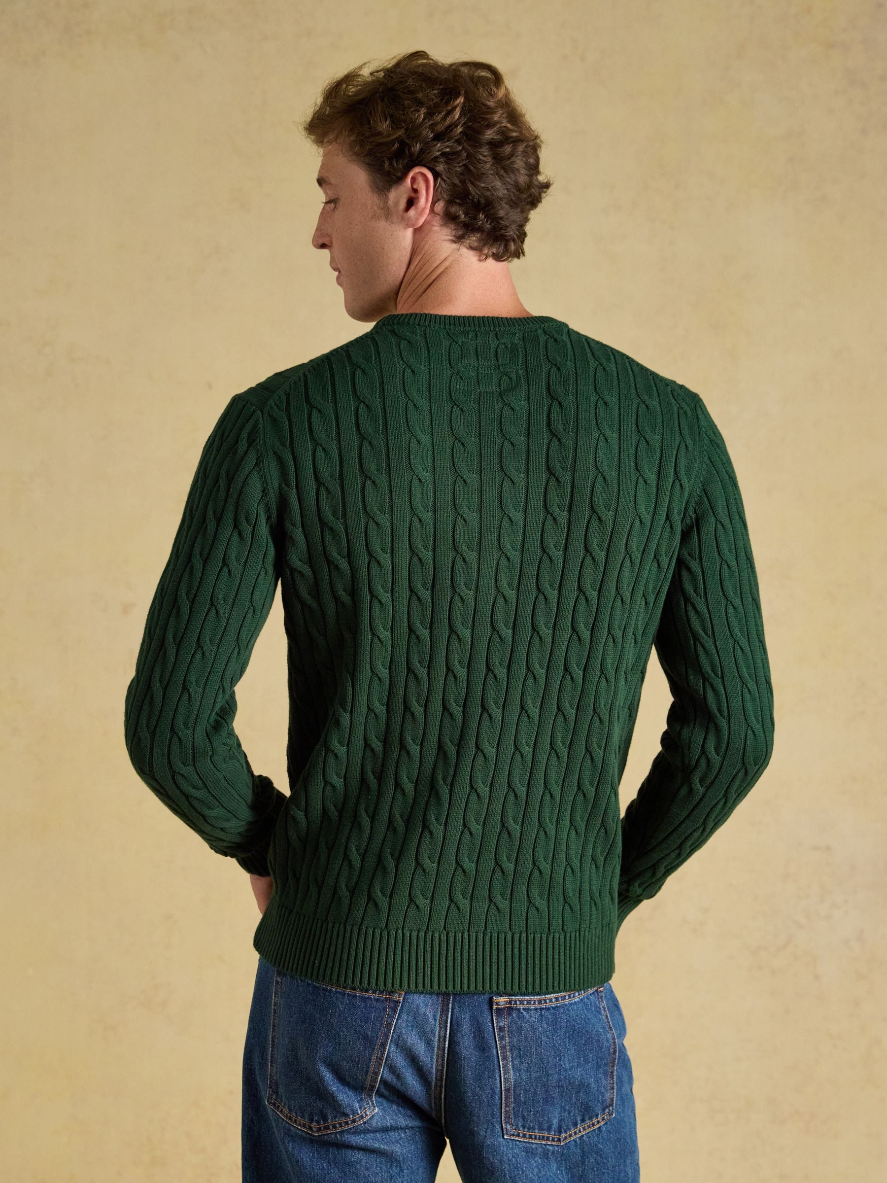 Green Crew Neck Cotton Cable Knit Jumper