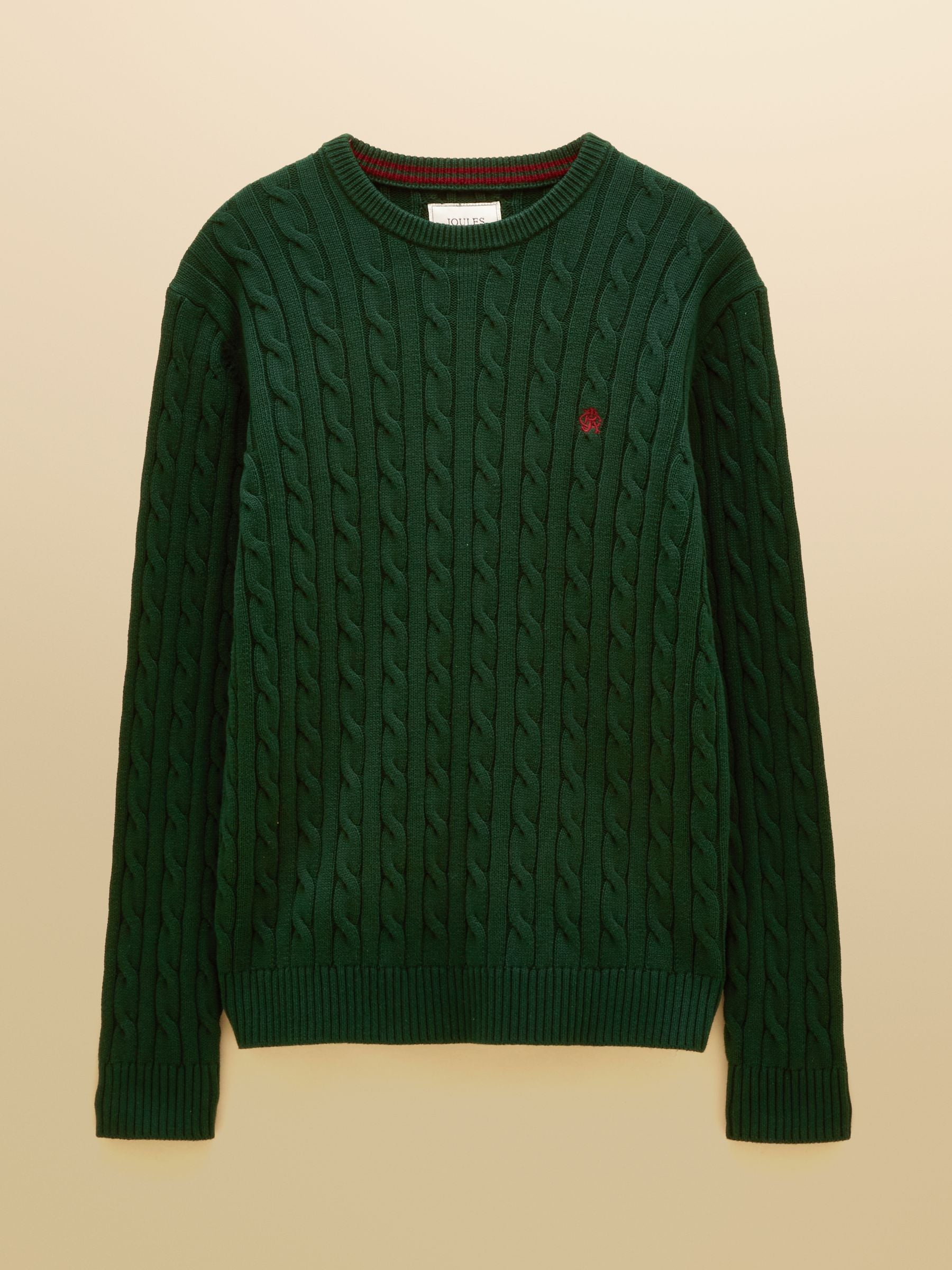 Green Crew Neck Cotton Cable Knit Jumper