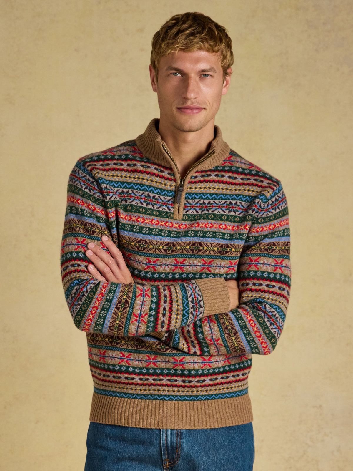 Wool Rich Fair Isle Quarter Zip Jumper - Multi