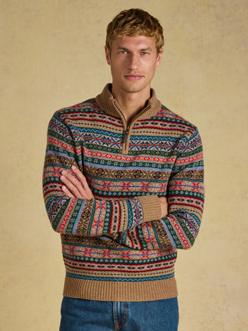 Wool Rich Fair Isle Quarter Zip Jumper - Multi
