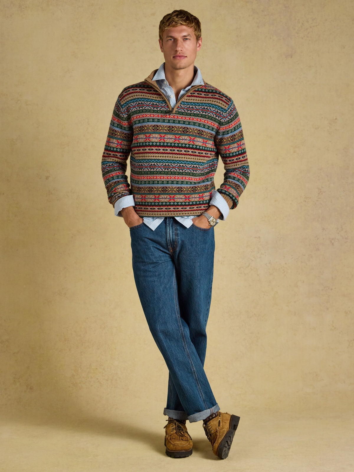 Wool Rich Fair Isle Quarter Zip Jumper - Multi