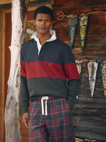 French Rib Long Sleeve Rugby Sweatshirt - Green & Navy