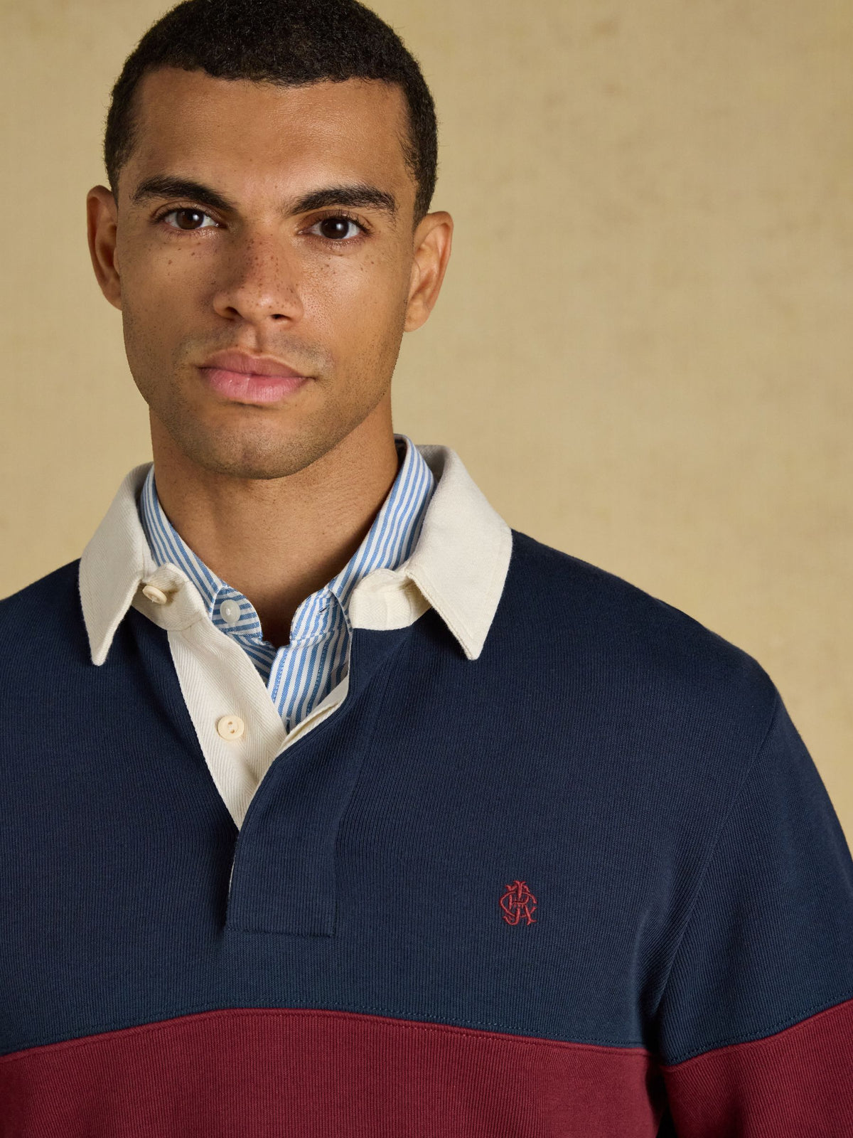 French Rib Long Sleeve Rugby Sweatshirt - Green & Navy