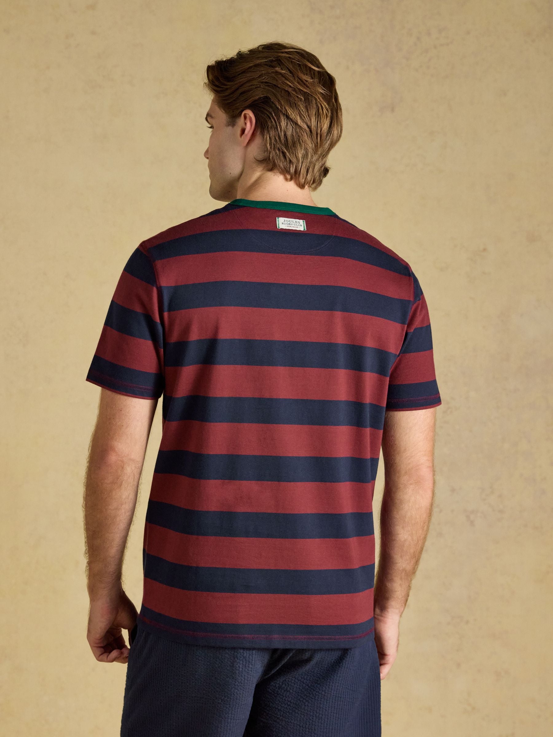 Rugby Club Navy & Red Striped Crew Neck Cotton T-Shirt