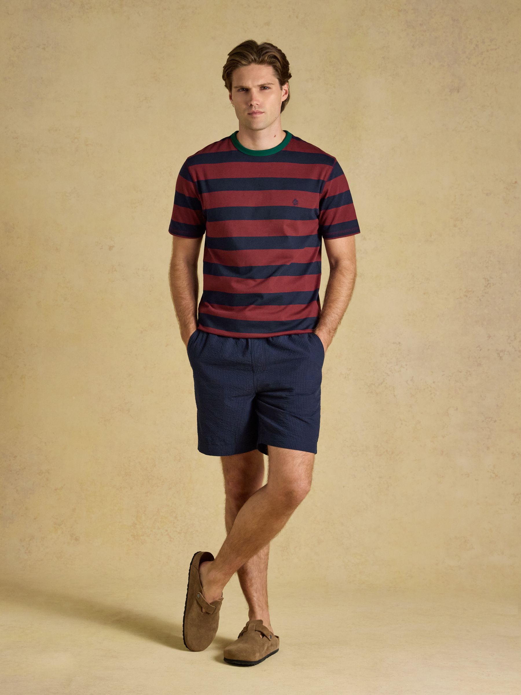 Rugby Club Navy & Red Striped Crew Neck Cotton T-Shirt