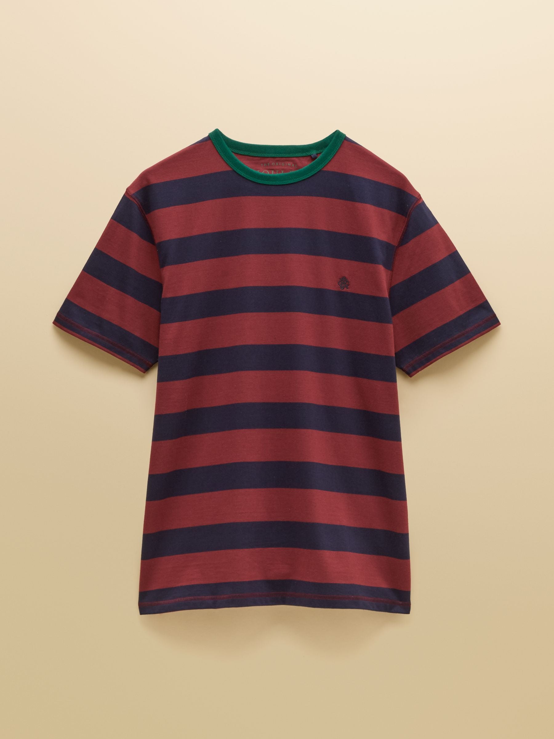 Rugby Club Navy & Red Striped Crew Neck Cotton T-Shirt
