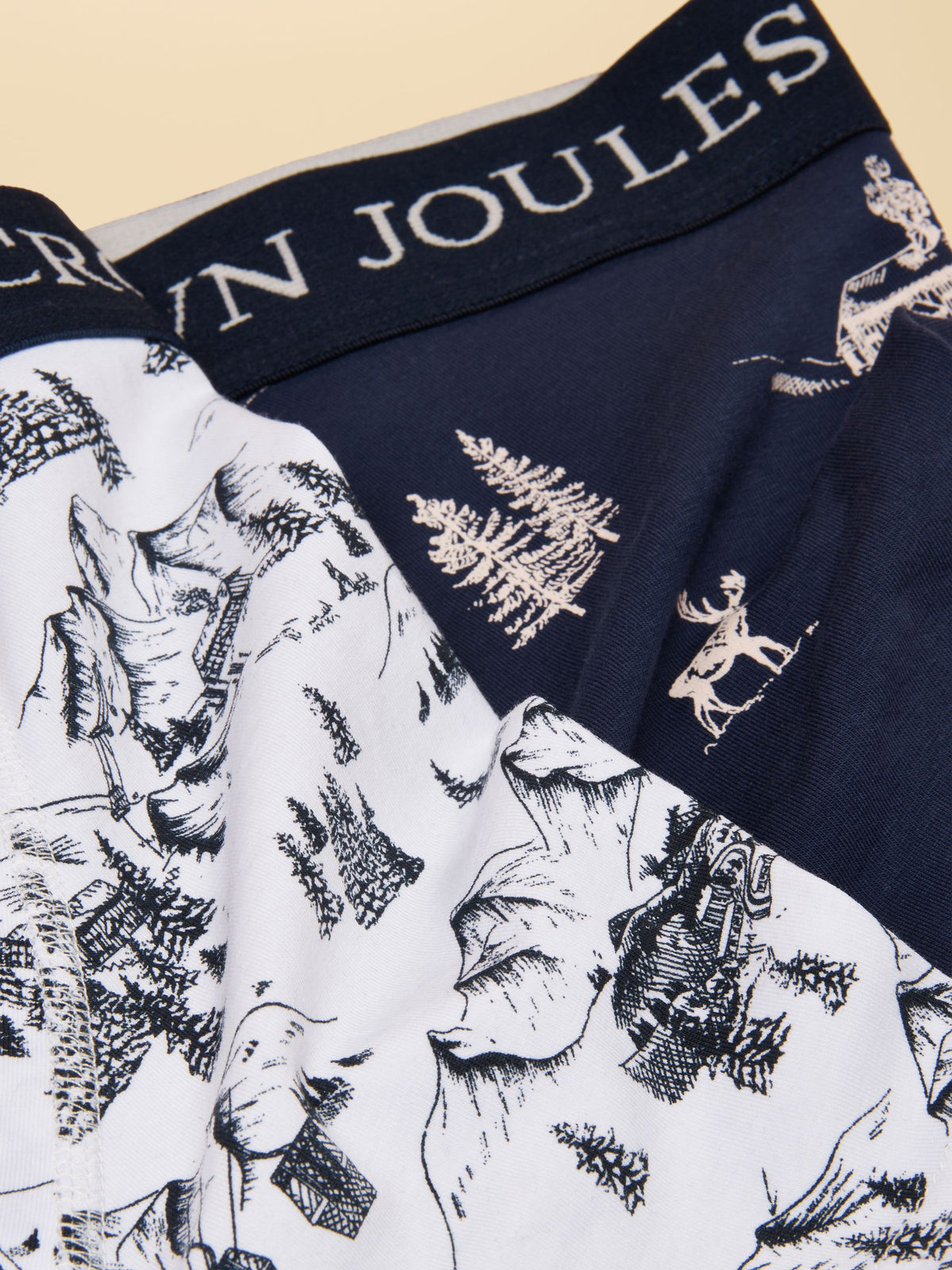 Crown Joules Boxer Shorts (2 Pack) - Cream/Navy