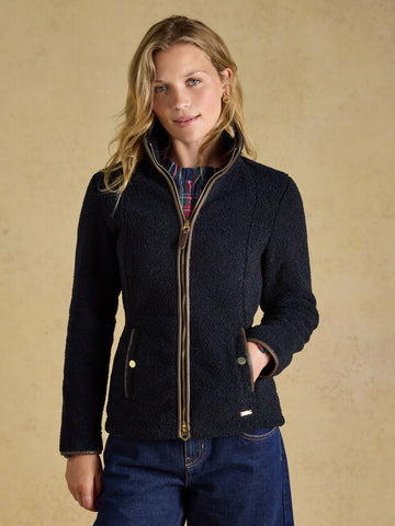Regular Zip Through Borg Fleece - Navy