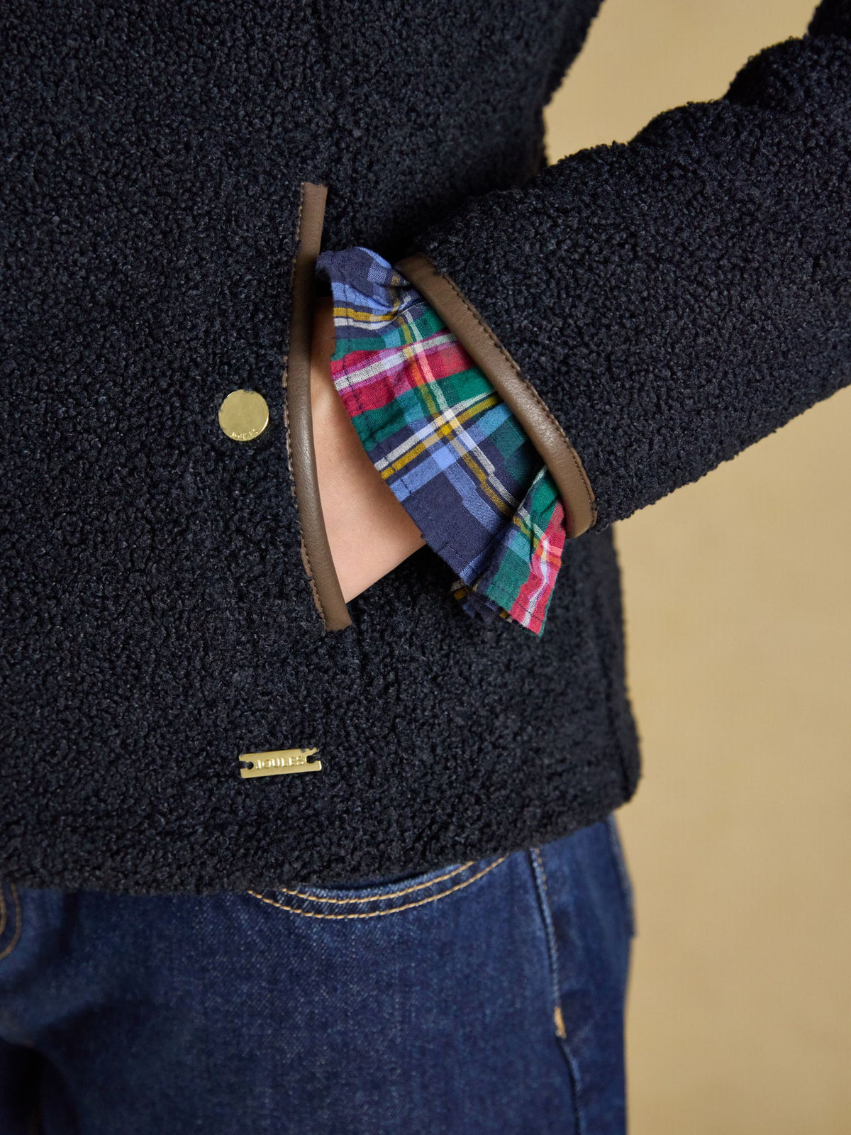 Regular Zip Through Borg Fleece - Navy