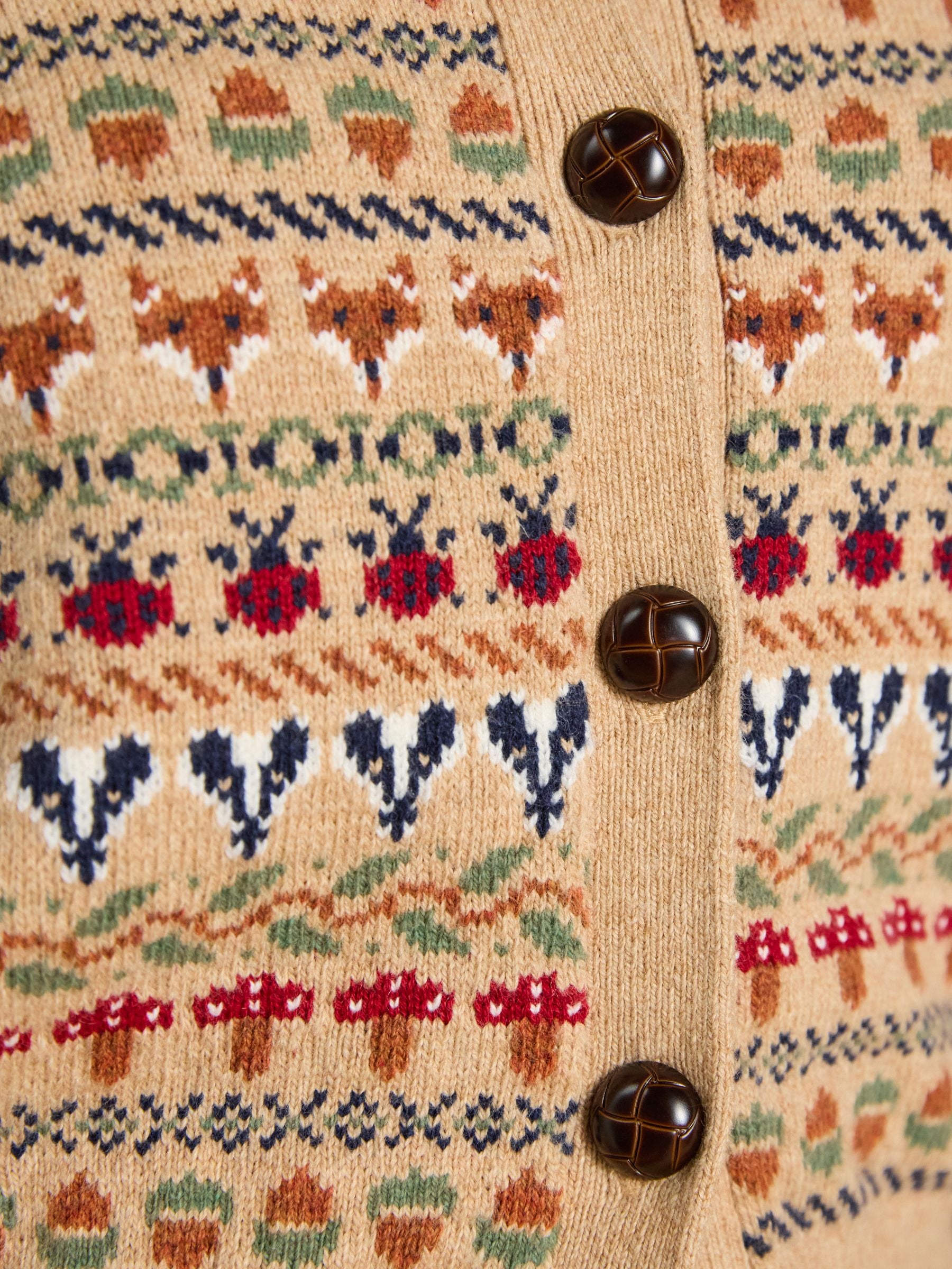 Woodland Pattern Oatmeal Cotton Blend Knitted Cardigan