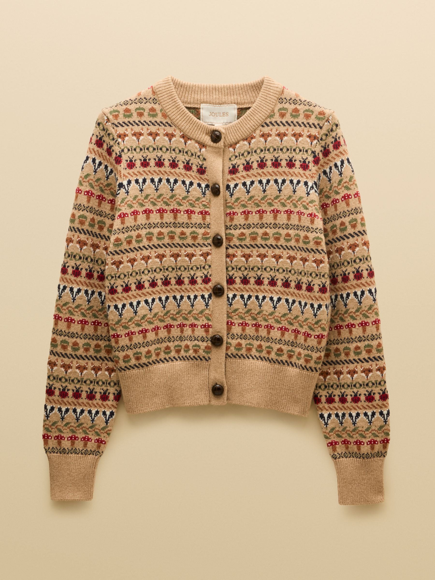Woodland Pattern Oatmeal Cotton Blend Knitted Cardigan