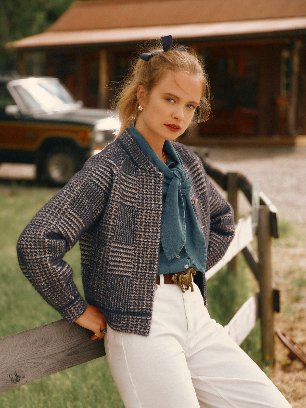 Soft Touch Patterned Knitted Jacket - Navy