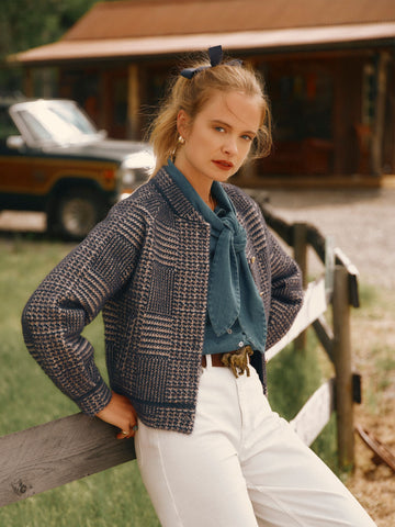 Soft Touch Patterned Knitted Jacket - Navy