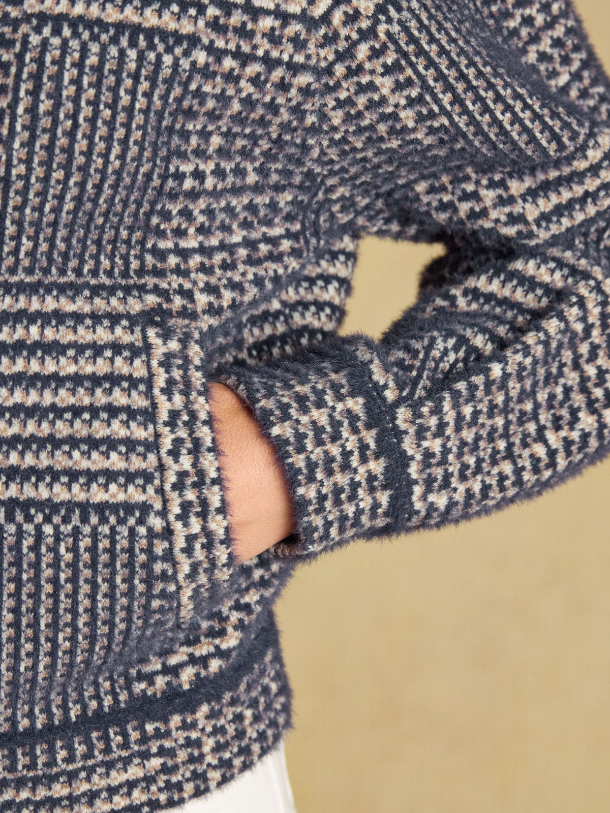 Soft Touch Patterned Knitted Jacket - Navy