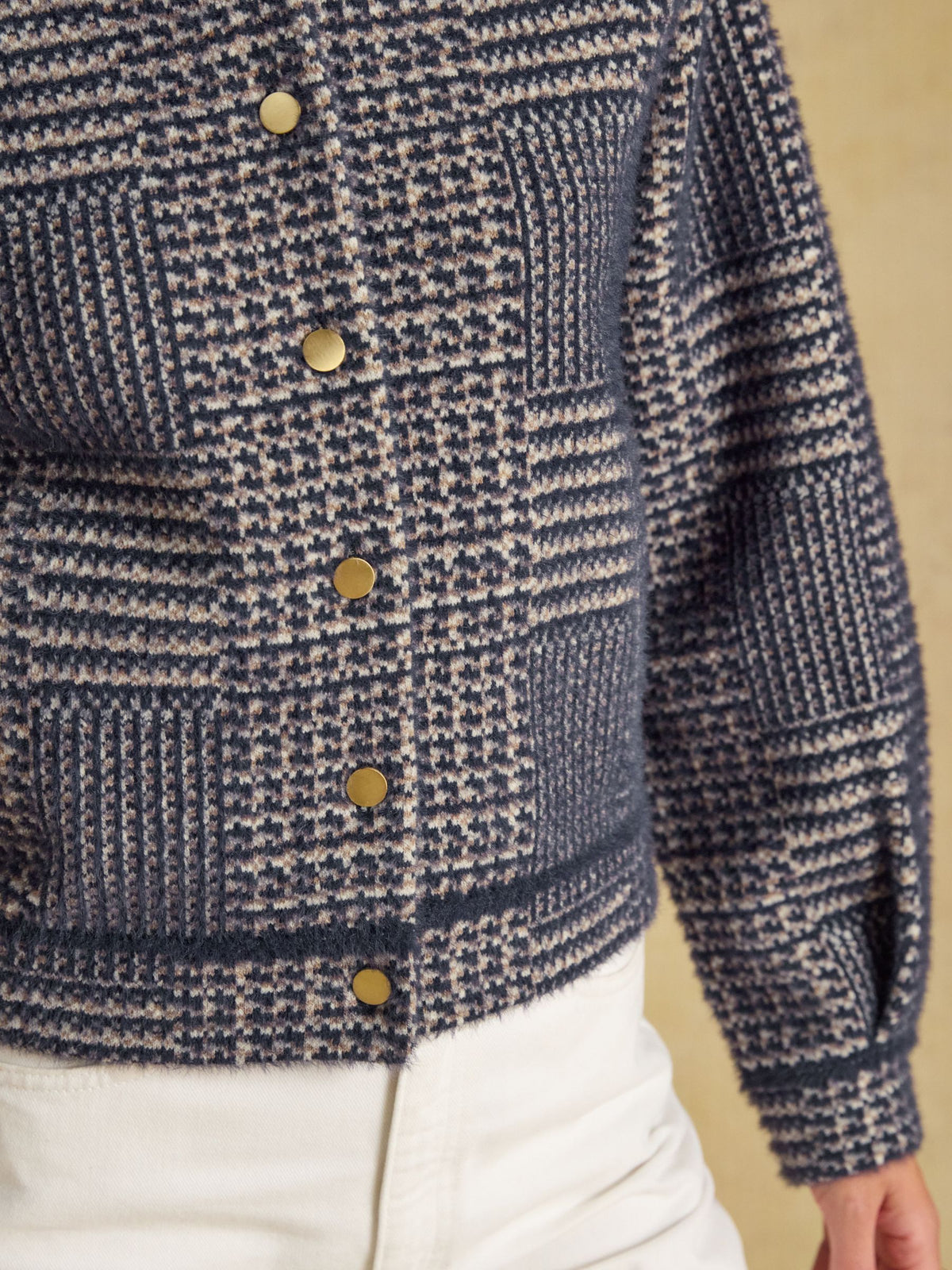 Soft Touch Patterned Knitted Jacket - Navy