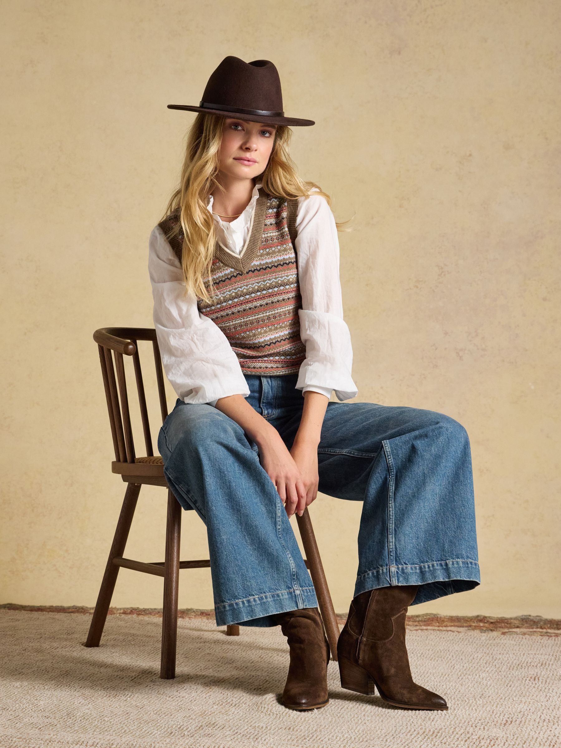 Tan Brown Cotton Rich V-Neck Knitted Vest