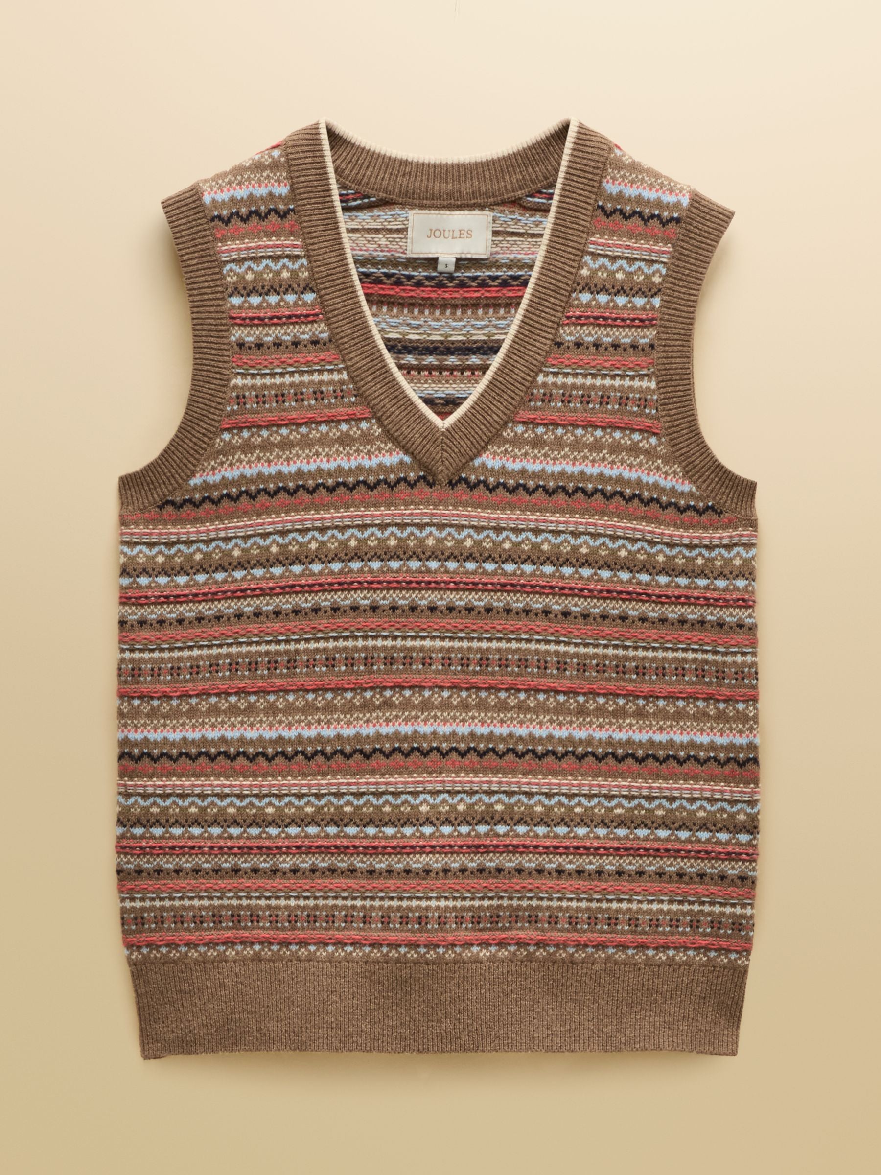 Tan Brown Cotton Rich V-Neck Knitted Vest