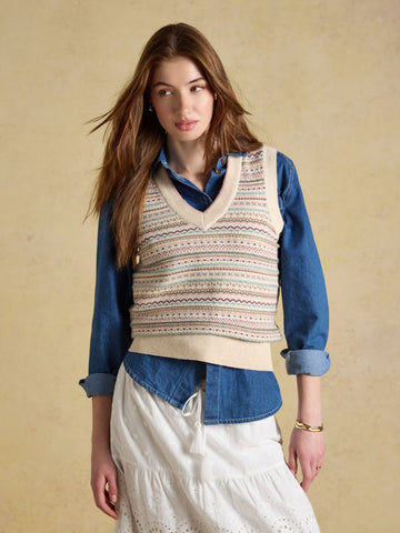 Oat Cotton Rich V-Neck Knitted Vest