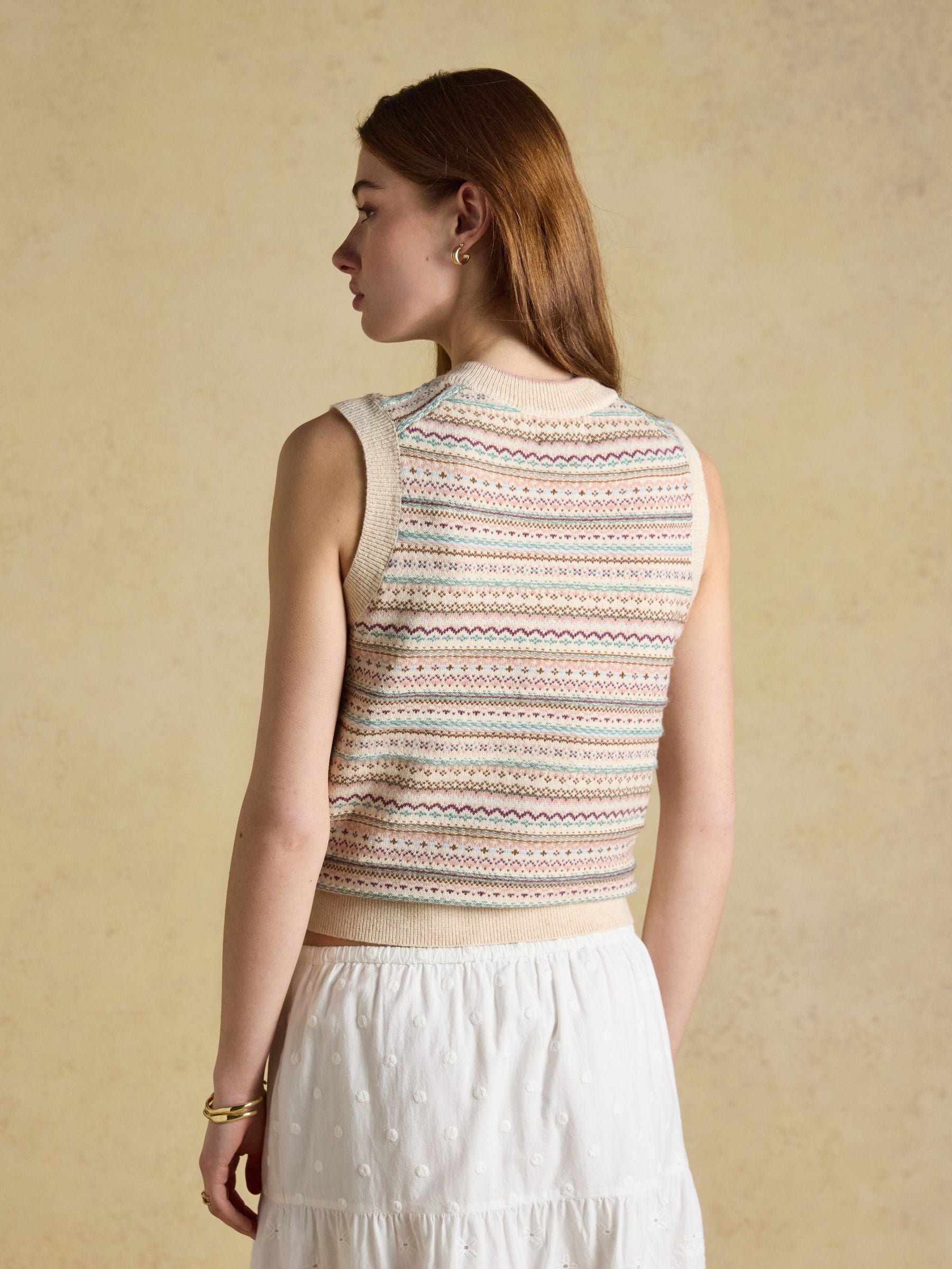 Oat Cotton Rich V-Neck Knitted Vest