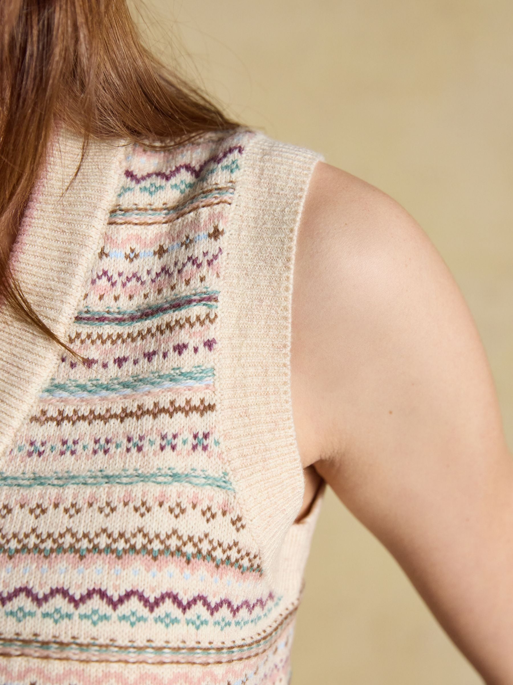 Oat Cotton Rich V-Neck Knitted Vest