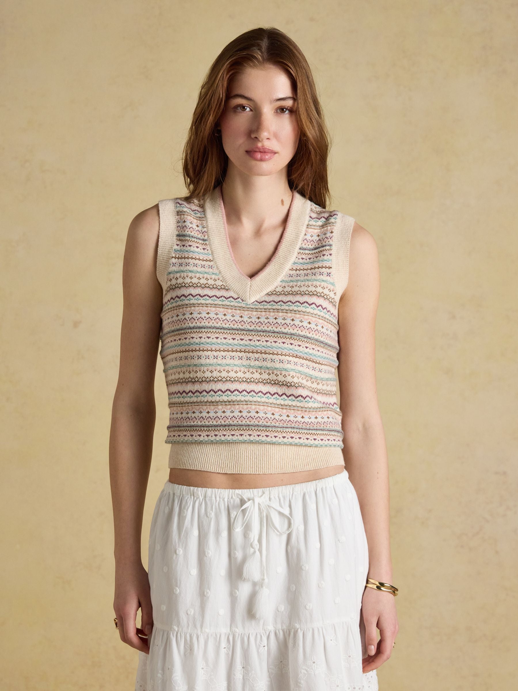 Oat Cotton Rich V-Neck Knitted Vest