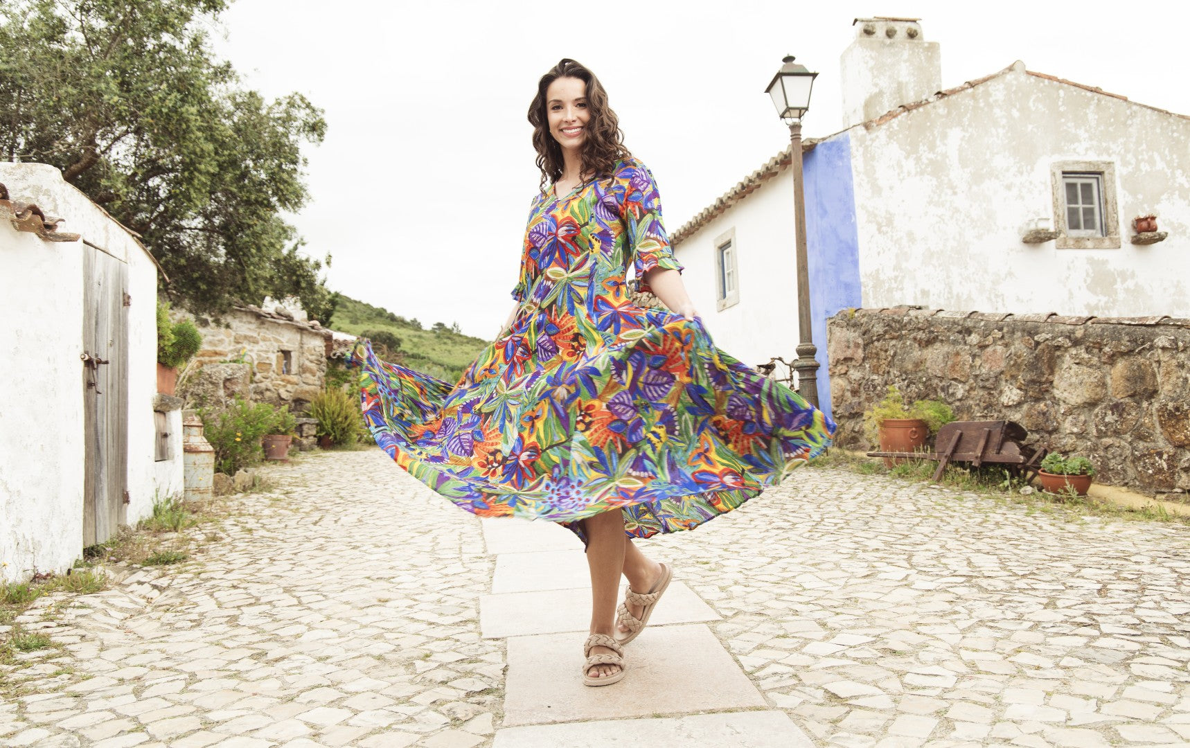 Zapallar Godet Short Sleeve Dress