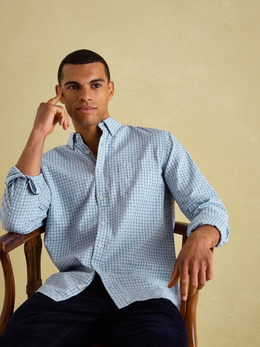 Abbott Blue Cotton Poplin Shirt - RUTHERFORD & Co