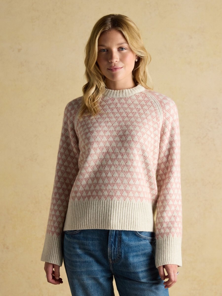 Addison Pink & Cream Patterned Knitted Jumper with Detachable Roll Neck - RUTHERFORD & Co