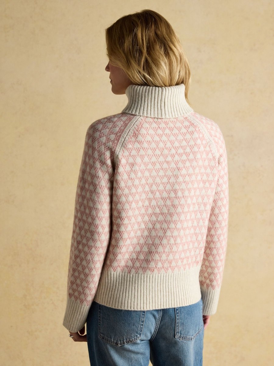 Addison Pink & Cream Patterned Knitted Jumper with Detachable Roll Neck - RUTHERFORD & Co