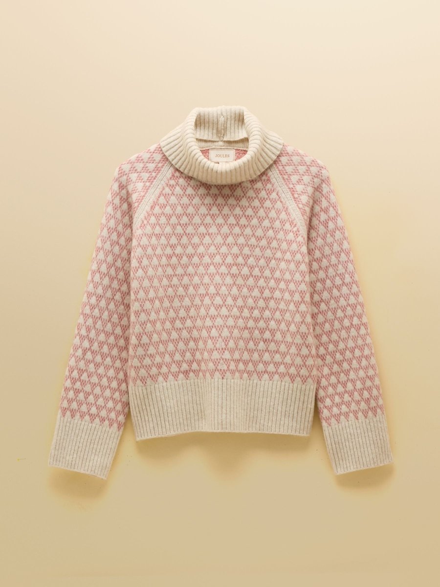 Addison Pink & Cream Patterned Knitted Jumper with Detachable Roll Neck - RUTHERFORD & Co