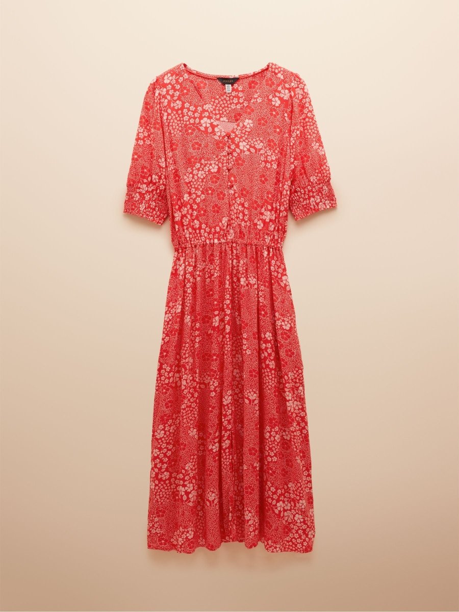 Adele Red V - Neck Elbow Length Sleeve Midi Dress - RUTHERFORD & Co